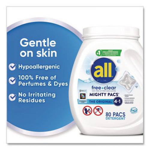 All MIGHTY PACS Free Clear HE Laundry Detergent, 80 Pods/Tub, 4 Tubs/Carton (47508)