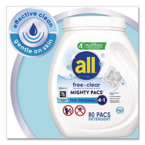 All MIGHTY PACS Free Clear HE Laundry Detergent, 80 Pods/Tub, 4 Tubs/Carton (47508)
