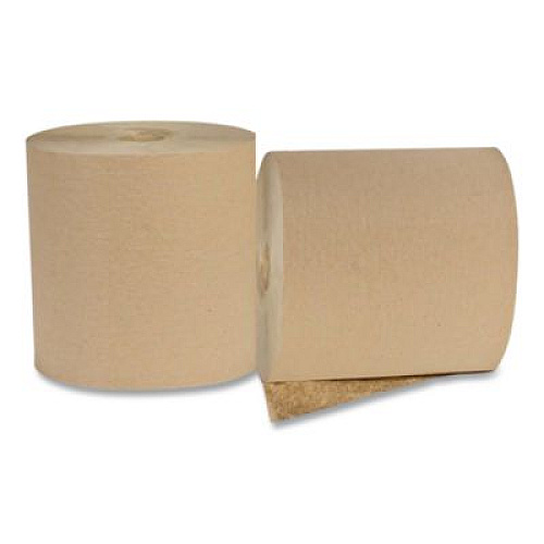 Eco Green Recycled Hardwound Paper Towels, 1-Ply, 8" x 600 ft, 1.6 Core, Kraft, 12 Rolls/Carton (EK6016)