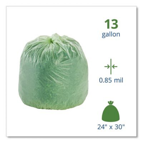 Stout by Envision EcoSafe-6400 Bags, 13 gal, 0.85 mil, 24" x 30", Green, 45/Box (E2430E85)