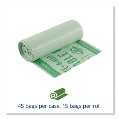 Stout by Envision EcoSafe-6400 Bags, 13 gal, 0.85 mil, 24" x 30", Green, 45/Box (E2430E85)