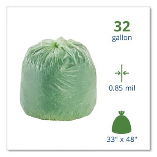Stout by Envision EcoSafe-6400 Bags, 32 gal, 0.85 mil, 33" x 48", Green, 50/Box (E3348E85)