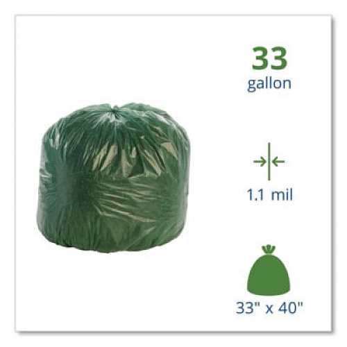 Stout by Envision Controlled Life-Cycle Plastic Trash Bags, 33 gal, 1.1 mil, 33" x 40", Green, 40/Box (G3340E11)