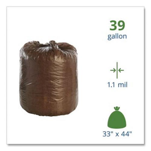Stout by Envision Controlled Life-Cycle Plastic Trash Bags, 39 gal, 1.1 mil, 33" x 44", Brown, 40/Box (G3344B11)