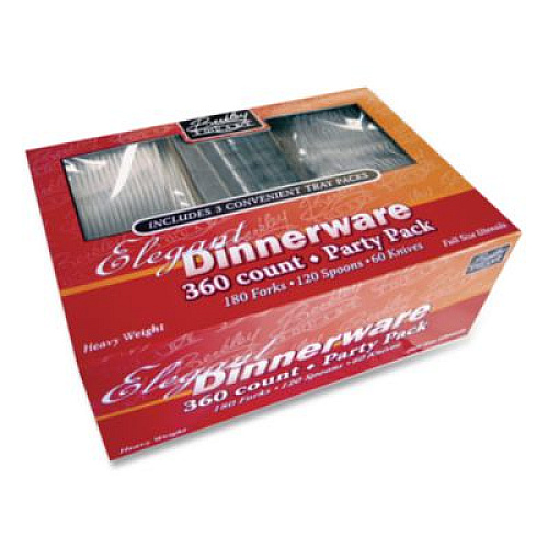 Berkley Square Heavyweight Party Pack, Heavyweight, Fork/Knife/Spoon, Plastic, Clear, 360/Pack (1088008)