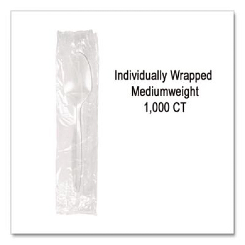 Berkley Square Individually Wrapped Mediumweight Cutlery, Spoon, Plastic, White, 1,000/Carton (1103000)