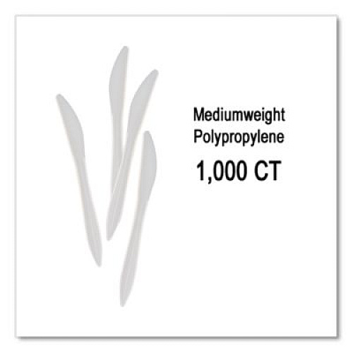Berkley Square Mediumweight Polypropylene Cutlery, Knife, Plastic, White, 1,000/Carton (1011000)