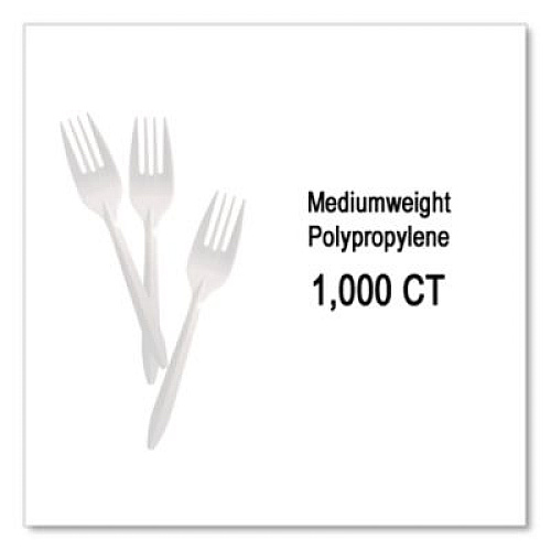 Berkley Square Mediumweight Polypropylene Cutlery, Fork, Plastic, White, 1,000/Carton (1012000)