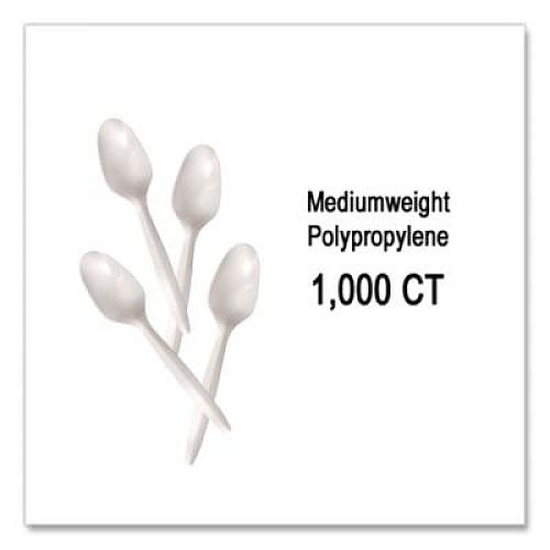 Berkley Square Mediumweight Polypropylene Cutlery, Spoon, Plastic, White, 1,000/Carton (1013000)