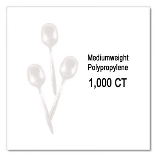 Berkley Square Mediumweight Polypropylene Cutlery, Soup Spoon, Plastic, White, 1,000/Carton (1014000)