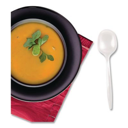 Berkley Square Mediumweight Polypropylene Cutlery, Soup Spoon, Plastic, White, 1,000/Carton (1014000)