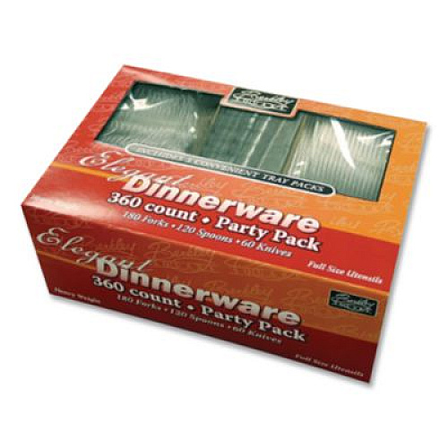 Berkley Square Heavyweight Party Pack, Heavyweight, Fork/Knife/Spoon, Plastic, Clear, 360/Pack (1088008)