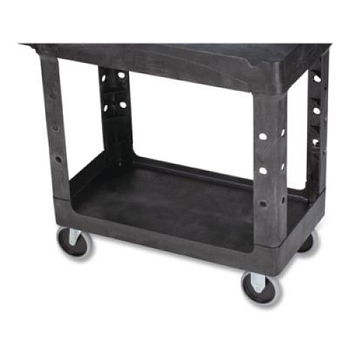 Rubbermaid Commercial BRUTE Heavy-Duty Utility Cart with Lipped Shelves, Plastic, 2 Shelves, 500 lb Capacity, 17.13" x 38.5" x 38.88", Black (450088BK)