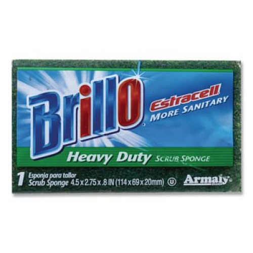 Brillo Estracell Heavy Duty Scrub Sponge, 4.9 x 2.9, 0.8" Thick, Yellow/Green, 12/Carton (21001)