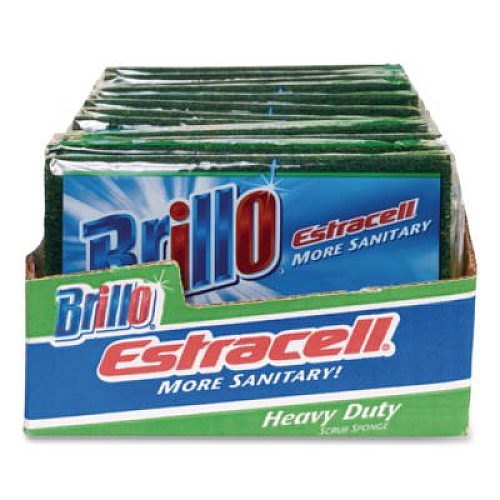 Brillo Estracell Heavy Duty Scrub Sponge, 4.9 x 2.9, 0.8" Thick, Yellow/Green, 12/Carton (21001)