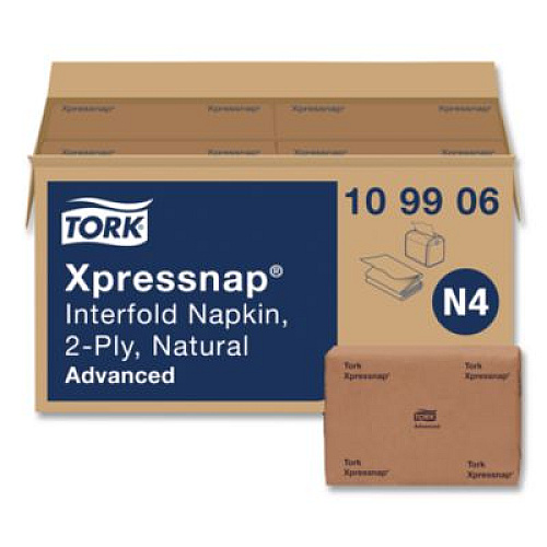 Tork Xpressnap Interfold Dispenser Napkins, 2-Ply, 6.5 x 8.5, Natural, 500/Pack, 12 Packs/Carton (109906)