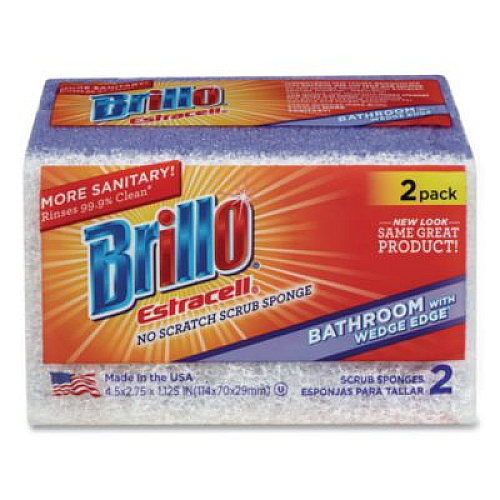 Brillo Estracell Bathroom Sponge, 4.5 x 2.75, 1.12" Thick, Purple/White, 2 Sponges/Pack, 12 Packs/Carton (21024)