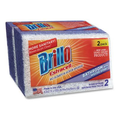 Brillo Estracell Bathroom Sponge, 4.5 x 2.75, 1.12" Thick, Purple/White, 2 Sponges/Pack, 12 Packs/Carton (21024)