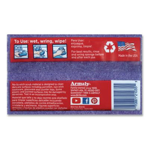 Brillo Estracell Scrub Sponge Variety Pack, 1 Bath, 2 Kitchen, 4.5 x 2.75, 1.12" Thick, Blue/Purple/White, 3/Pack, 8 Packs/Carton (21035)