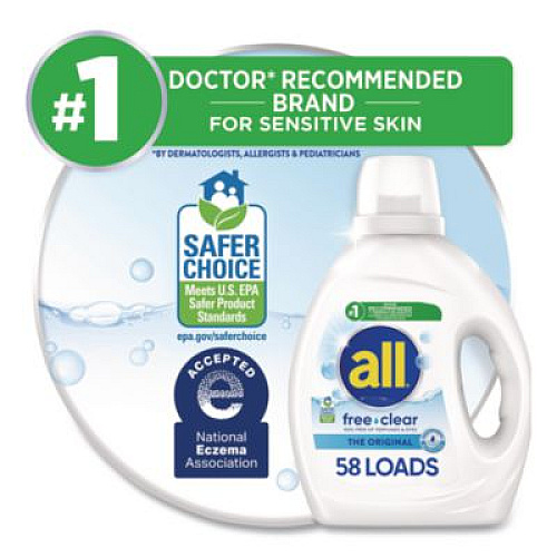 All Free Clear HE Laundry Detergent, 58 Loads, Unscented, 73 oz Bottle, 6/Carton (47415)