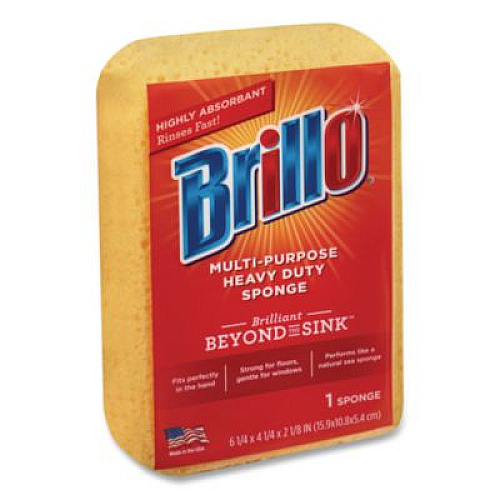 Brillo Multi-Purpose Sponge, 4.25 x 6.25, 2.12" Thick, Yellow, 6/Carton (22401)