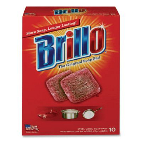 Brillo Steel Wool Soap Pads, 2.5 x 3, Gray/Pink, 10 Pads/Box, 12 Boxes/Carton (23310)
