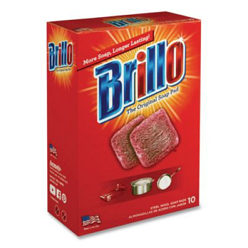 Brillo Steel Wool Soap Pads, 2.5 x 3, Gray/Pink, 10 Pads/Box, 12 Boxes/Carton (23310)
