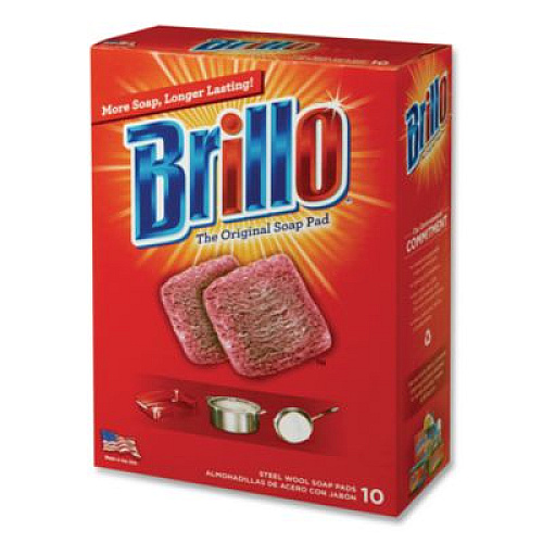 Brillo Steel Wool Soap Pads, 2.5 x 3, Gray/Pink, 10 Pads/Box, 12 Boxes/Carton (23310)