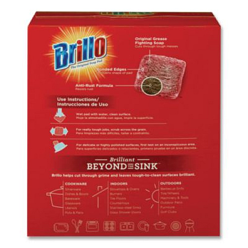 Brillo Steel Wool Soap Pads, 2.5 x 3, Gray/Pink, 18 Pads/Box, 12 Boxes/Carton (23318)