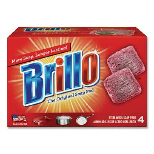Brillo Steel Wool Soap Pads, 2.5 x 3, Gray/Pink, 4 Pads/Box, 12 Boxes/Carton (53304)