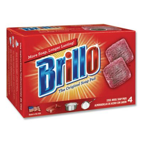 Brillo Steel Wool Soap Pads, 2.5 x 3, Gray/Pink, 4 Pads/Box, 12 Boxes/Carton (53304)