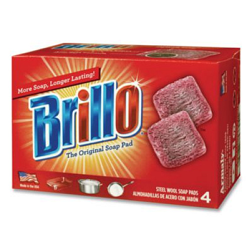 Brillo Steel Wool Soap Pads, 2.5 x 3, Gray/Pink, 4 Pads/Box, 12 Boxes/Carton (53304)