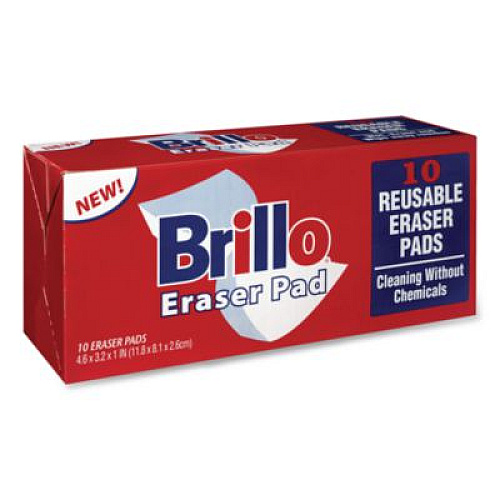 Brillo Commercial Eraser Pads, 3.2 x 4.6, 1" Thick, White, 10 Erasers/Box, 12 Boxes/Carton (56102)
