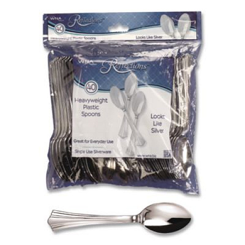 WNA Reflections Heavyweight Plastic Utensils, Spoon, Silver, 40/Pack, 8 Packs/Carton (REF320SP)