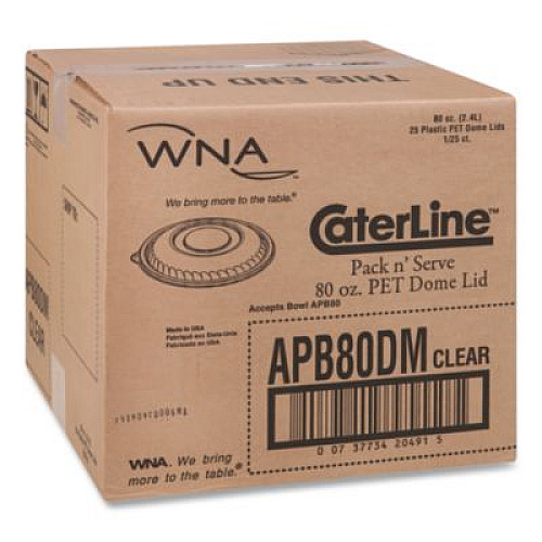 WNA Caterline Pack n' Serve Plastic Lids, Dome Lid, 10" Diameter x 1.38" h, Clear, 25/Carton (APB80DM)