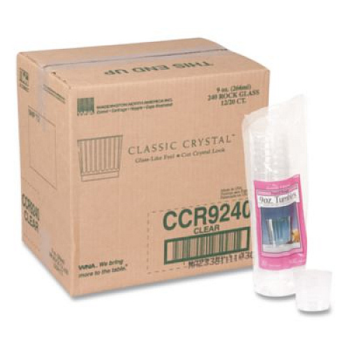 WNA Classic Crystal Plastic Tumblers, 9 oz, Clear, Fluted, Rocks Squat, 20/Pack, 12 Packs/Carton (CCR9240)