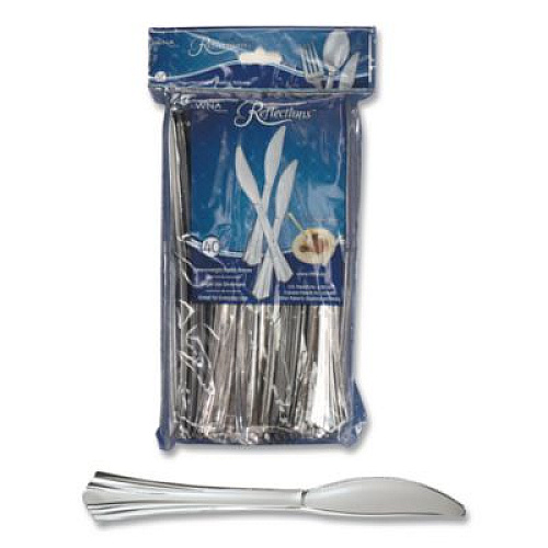 WNA Reflections Heavyweight Plastic Utensils, Knife, Silver, 40/Pack, 8 Packs/Carton (REF320KN)