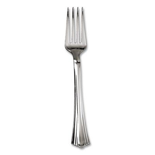 WNA Reflections Heavyweight Plastic Utensils, Fork, Silver, 40/Pack (REF320FKPK)