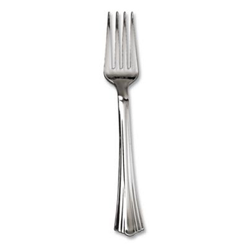WNA Reflections Heavyweight Plastic Utensils, Fork, Silver, 40/Pack, 8 Packs/Carton (REF320FK)
