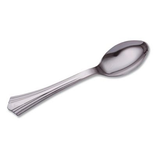 WNA Heavyweight Plastic Spoons, Reflections Design, Silver, 600/Carton (620155)