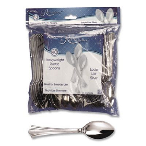 WNA Reflections Heavyweight Plastic Utensils, Spoon, Silver, 40/Pack (REF320SPPK)