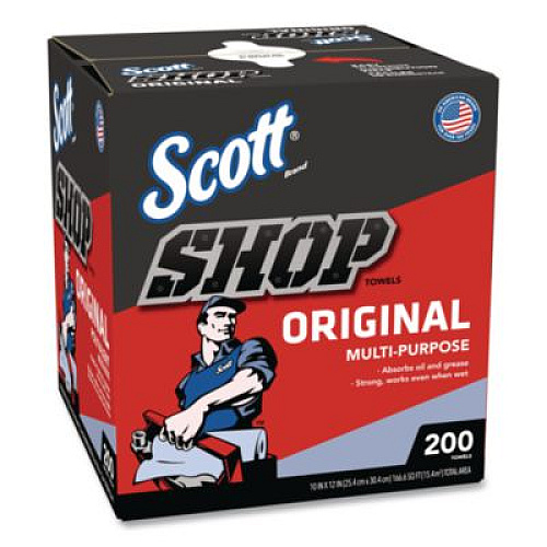 Scott Shop Towels Original, 1-Ply, 9 x 12, Unscented, Blue, 200/Box (75190BX)