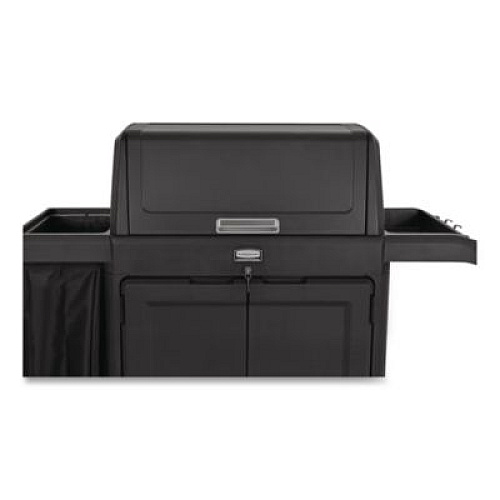 Rubbermaid Commercial Housekeeping Cart with Hood and Doors, Plastic, 4 Shelves,1 Bin, 24.4 x 62.4 x 56.9, Black (2202587)