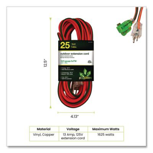 GoGreen Power 16 AWG Outdoor Extension Cord, 25 ft, 13 A, Orange (13725)