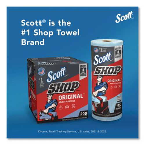 Scott Shop Towels Original, 1-Ply, 9 x 12, Unscented, Blue, 200/Box (75190BX)