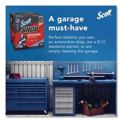 Scott Shop Towels Original, 1-Ply, 9 x 12, Unscented, Blue, 200/Box (75190BX)