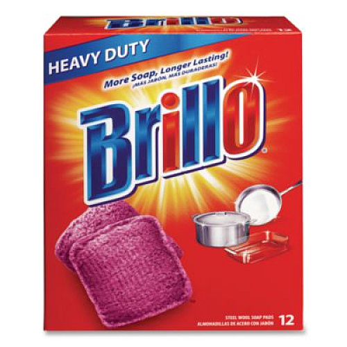 Brillo Steel Wool Soap Pads, 3 x 3, Gray/Pink, 12 Pads/Box, 12 Boxes/Carton (53335)