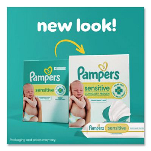 Pampers Sensitive Baby Wipes, 1-Ply, 6.7 x 7, Unscented, White, 84/Pack, 7/Carton (07325)