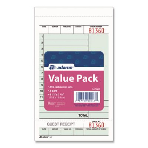 Adams Multi-Part Guest Check Unit Sets, Two-Part Carbonless, 4.25 x 6.75, 250 Forms Total (947SWC)