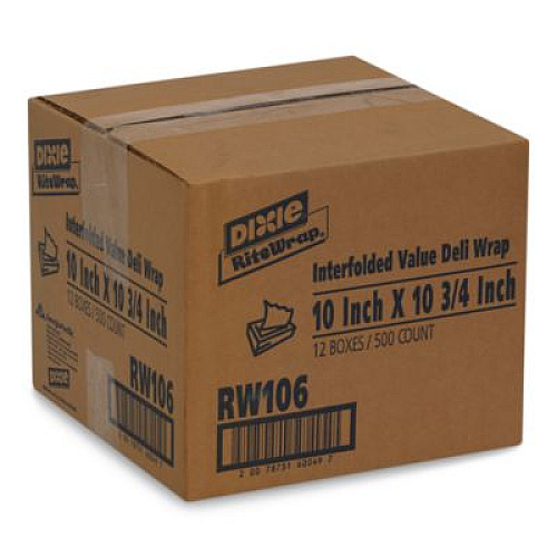 Dixie Rite-Wrap Dry Wax Lightweight Deli Paper, 10 x 10.75, 500 Sheets/Pack, 12 Packs/Carton (RW106)